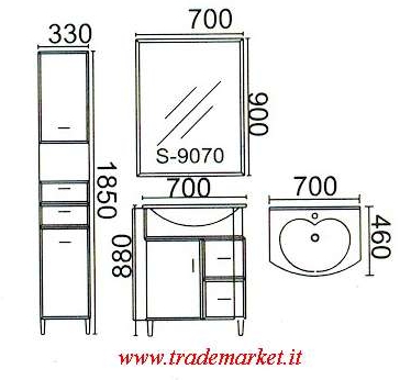 MOBILE PER BAGNO cm. L.70 H.88 P.46 SPECCHIO E MOBILE come da foto